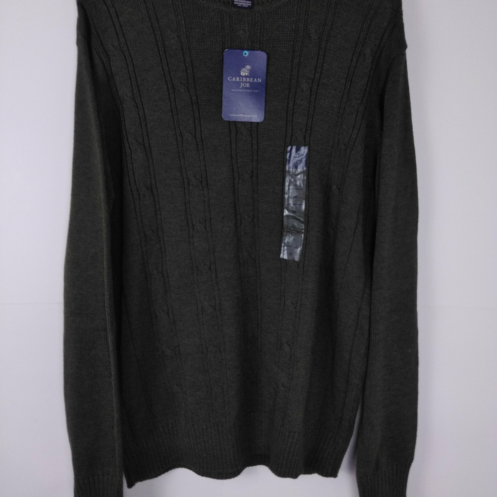 NWT Caribbean Joe Hunter green Medium crew neck sweater Henley